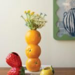 Set of 3 Strawberry, Orange and Lemon Ceramic Bud Vases