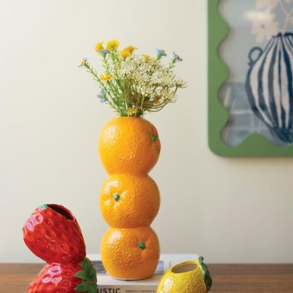 Set of 3 Strawberry, Orange and Lemon Ceramic Bud Vases