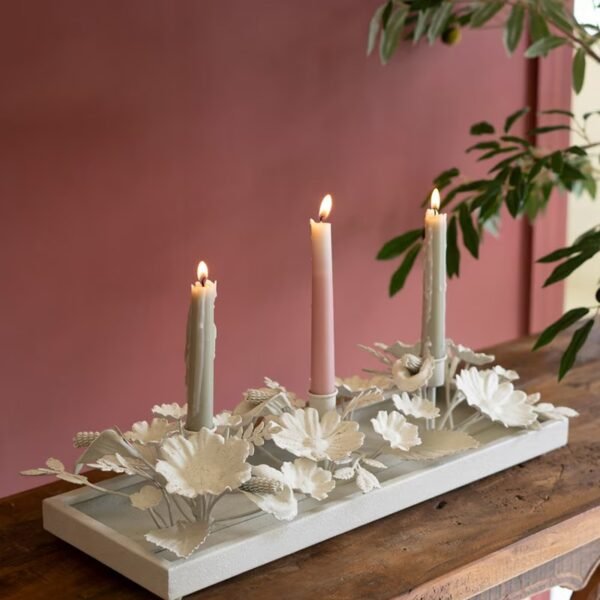 Painted Metal Floral Taper Candelabra